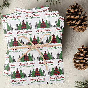 Hoja De Papel De Regalo Árboles navideños rúcidos de color rojo y rojo per