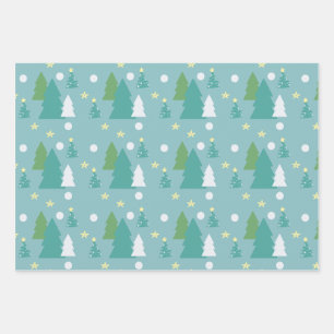 Hoja De Papel De Regalo Árboles navideños verdes y azules