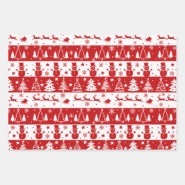 Hoja De Papel De Regalo Árboles rojos de vacaciones blancas, esleigh y hom