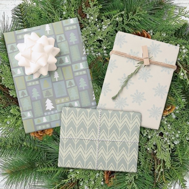 Hoja De Papel De Regalo Árboles verdes de invierno copos de nieve pastel m (Subido por el creador)