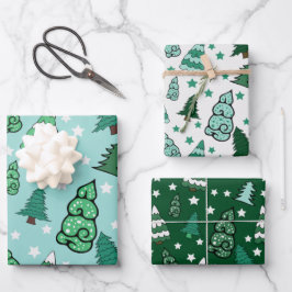 Hoja De Papel De Regalo Árboles verdes de Navidad