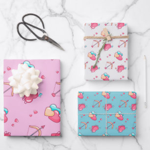 Hoja De Papel De Regalo Arco de Cupido Corazón Patrón Día de San Valentín