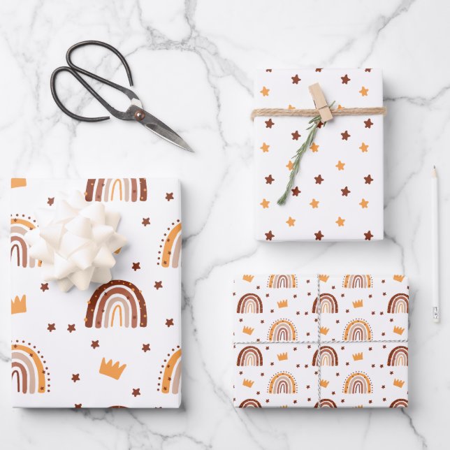 Hoja De Papel De Regalo Arcoiris bohemio Terraza primer cumpleaños (Anverso)