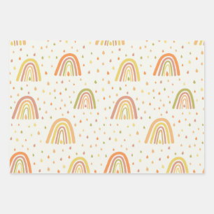 Hoja De Papel De Regalo Arcoíris boho naranja y amarillo pastel con gotas