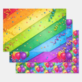 Hoja De Papel De Regalo Arcoíris de rayas con confeti