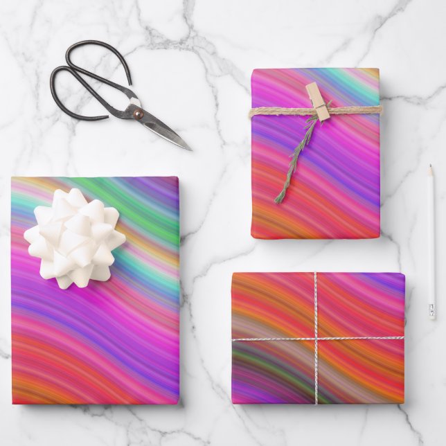 Hoja De Papel De Regalo Arcoiris ondulado de colores (Anverso)