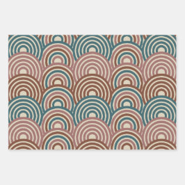 Hoja De Papel De Regalo Arcoiris retro en colores marrón, azul y malva