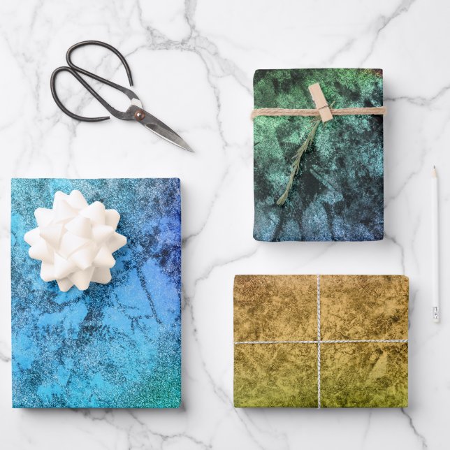 Hoja De Papel De Regalo Arcoiris verde azul texturizado (Anverso)