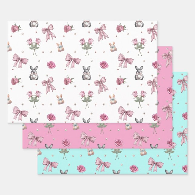 Hoja De Papel De Regalo Arcos, conejos y flores (Set)