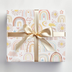 Hoja De Papel De Regalo Arcos iris y flores de margarita abstractos colori