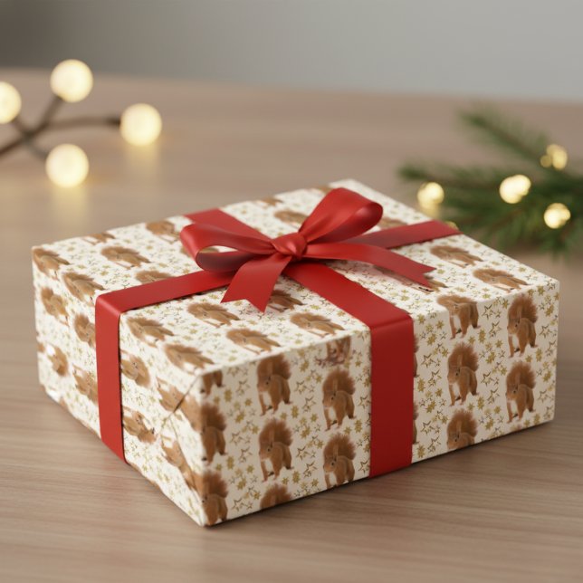 Hoja De Papel De Regalo Ardilla del Estrella Dorada (Golden Star Squirrel Wrapping Paper Sheets)