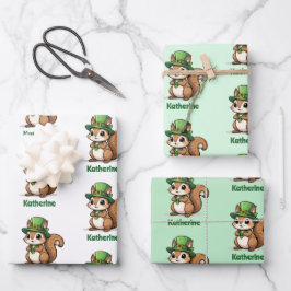 Hoja De Papel De Regalo ardilla personalizada del Día de San Patricio
