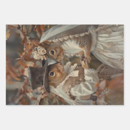 Hoja De Papel De Regalo Ardillas casándose en bosque decoupage
