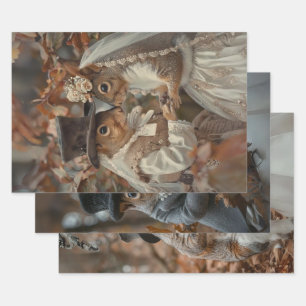 Hoja De Papel De Regalo Ardillas casándose en bosque decoupage