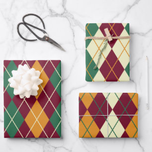 Hoja De Papel De Regalo Argyle Naranja Amarillo Verde Feliz Regalo de Navi