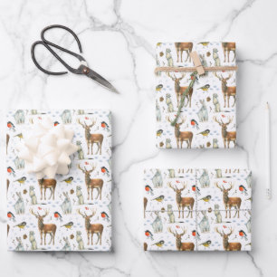 Hoja De Papel De Regalo Armiños Salvajes Dibujados a Mano Liebres Blancas 