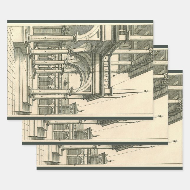 Hoja De Papel De Regalo Arquitectura de época, patio romano con columnas (Set)