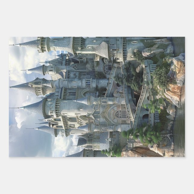 Hoja De Papel De Regalo Arquitectura Medieval Castillos Decoupage (Anverso 3)