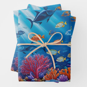 Hoja De Papel De Regalo Arrecifes de coral y peces tropicales Vida marina 