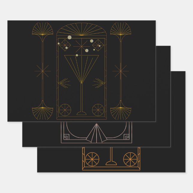 Hoja De Papel De Regalo Art Deco Champán (Set)