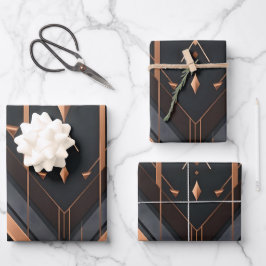 Hoja De Papel De Regalo Art Deco Copper & Silver Geometric Design