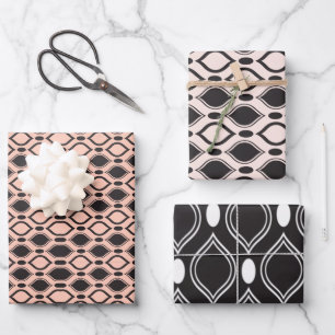 Hoja De Papel De Regalo Art Deco Pearls Anthracite y White Pattern