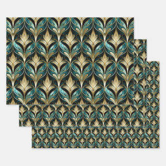 Hoja De Papel De Regalo Art Deco Teal & Gold Fan Pattern Wrapping Paper