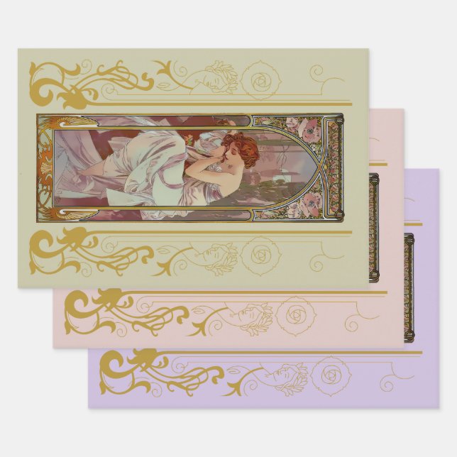 Hoja De Papel De Regalo Art Nouveau Alphonse Mucha (Set)