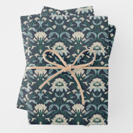 Hoja De Papel De Regalo Art Nouveau Floral Azul Crema Verde