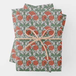 Hoja De Papel De Regalo Art Nouveau Floral Green Poppy