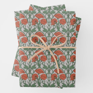Hoja De Papel De Regalo Art Nouveau Floral Green Poppy