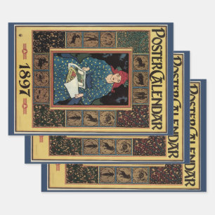 Hoja De Papel De Regalo Art Nouveau vintage, mujer leyendo libro de astrol