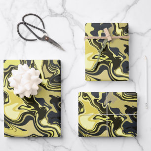 Hoja De Papel De Regalo Arte abstracto con remolinos en tonos dorados y ne