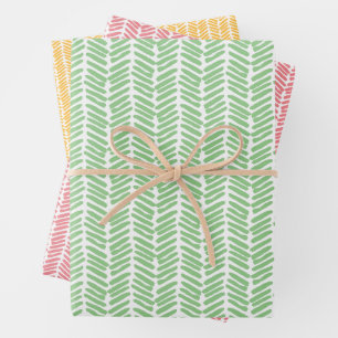 Hoja De Papel De Regalo Arte abstracto en zigzag rojo coral, amarillo sole