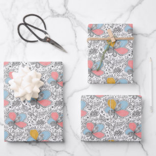 Hoja De Papel De Regalo Arte abstracto floral estilo garabato rosa azul am