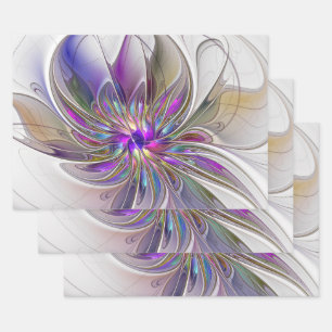 Hoja De Papel De Regalo Arte abstracto fractal de flores enérgico y colori