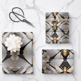 Hoja De Papel De Regalo Arte de abejas doradas geométricas