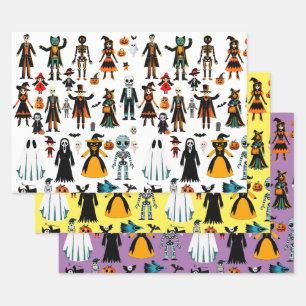 Hoja De Papel De Regalo arte de brujas y monstruos de Halloween clipart 