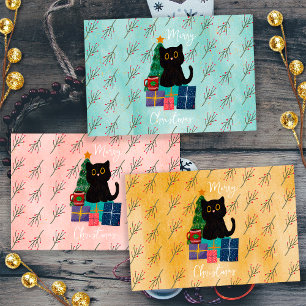 Hoja De Papel De Regalo Arte de café de gato negro lindo navidad festiva