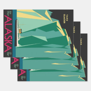 Hoja De Papel De Regalo Arte de cartel de viaje vintage de Alaska, glaciar