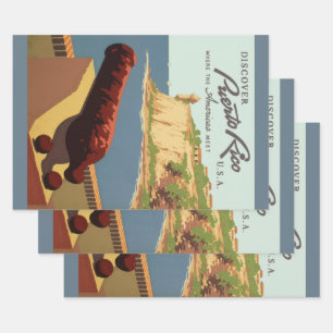 Hoja De Papel De Regalo Arte de cartel de viaje vintage, ¡Descubre Puerto