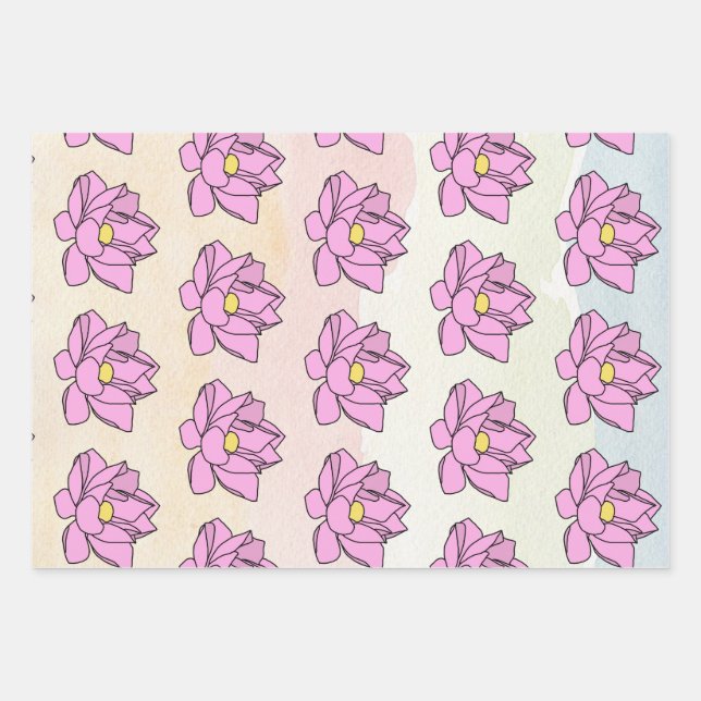 Hoja De Papel De Regalo Arte de flores de Lotus rosa (Anverso)