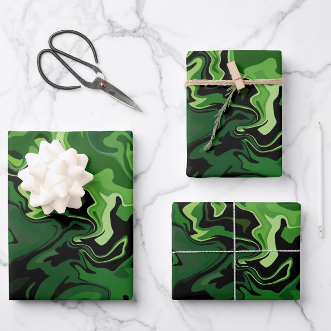 Hoja De Papel De Regalo Arte de flujo verde abstracto (Anverso)