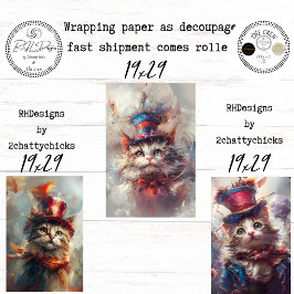 Hoja De Papel De Regalo Arte de gato de fantasía patriótica caprichosa dec