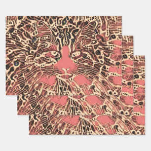 Hoja De Papel De Regalo Arte de mosaico hippie rosado en gato tribal curad