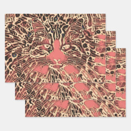 Hoja De Papel De Regalo Arte de mosaico hippie rosado marrón de gato triba