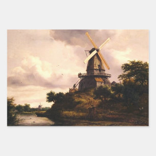 Hoja De Papel De Regalo Arte de paisaje con un molino de viento