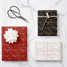 Hoja De Papel De Regalo Arte de palabras de Navidad en rojo, negro y blanc
