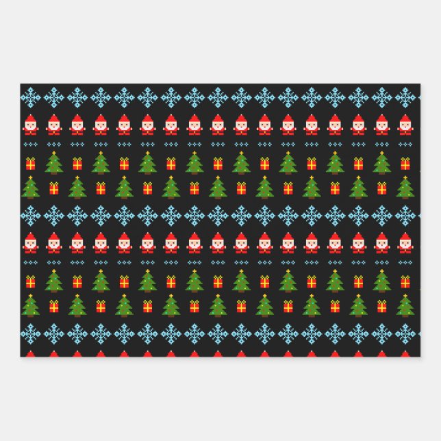 Hoja De Papel De Regalo Arte de Pixel Navidad (Anverso)