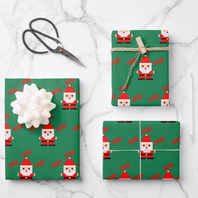 Hoja De Papel De Regalo Arte de píxeles de Santa 3 (Anverso)